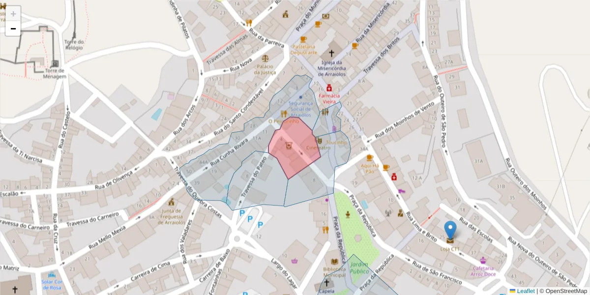 Mapa detalhado do código postal 7040-085 com limites, códigos postais vizinhos e agências dos correios