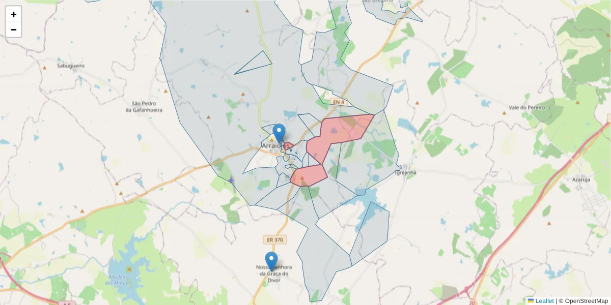 Mapa detalhado do código postal 7040-090 com limites, códigos postais vizinhos e agências dos correios