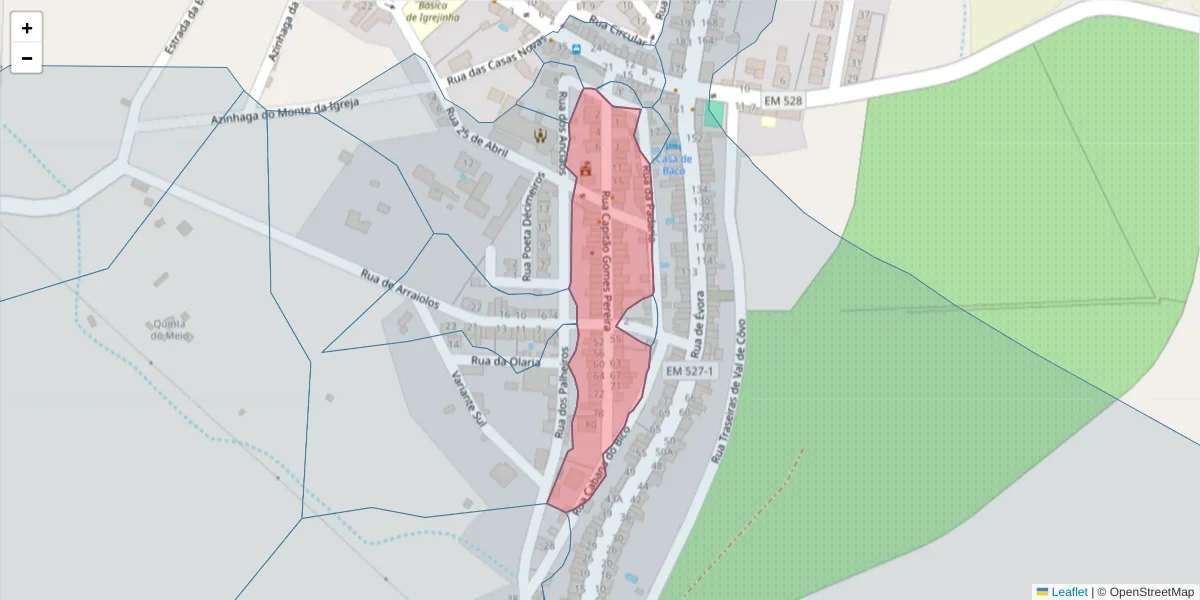 Mapa detalhado do código postal 7040-212 com limites, códigos postais vizinhos e agências dos correios
