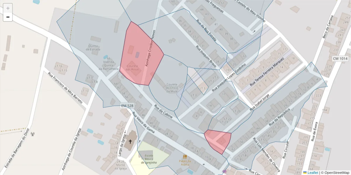 Mapa detalhado do código postal 7040-215 com limites, códigos postais vizinhos e agências dos correios