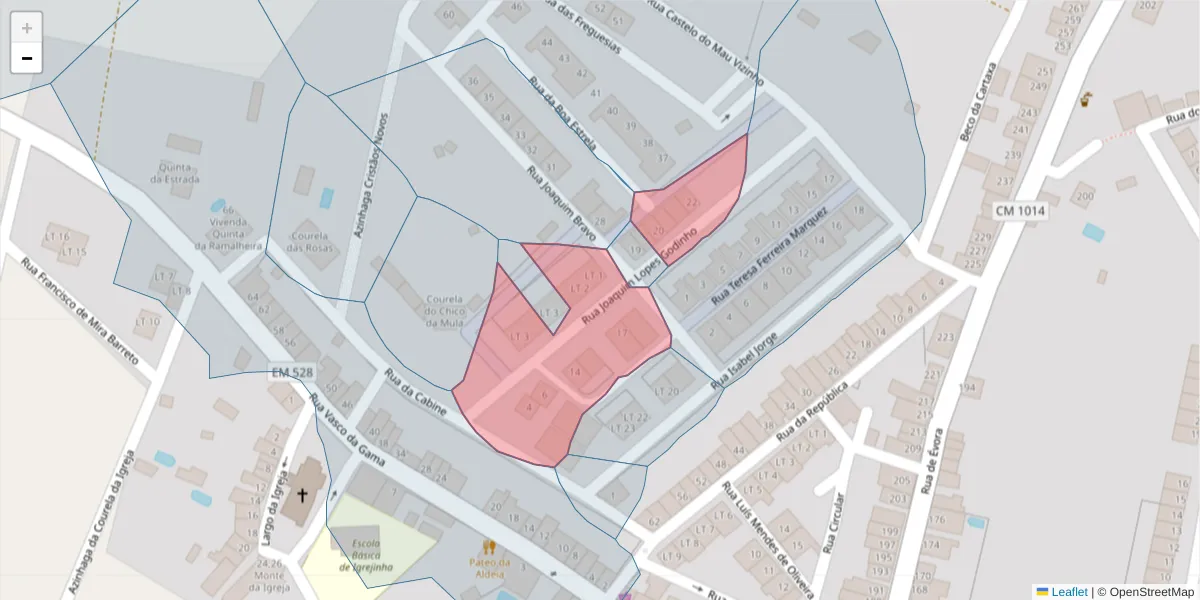 Mapa detalhado do código postal 7040-226 com limites, códigos postais vizinhos e agências dos correios