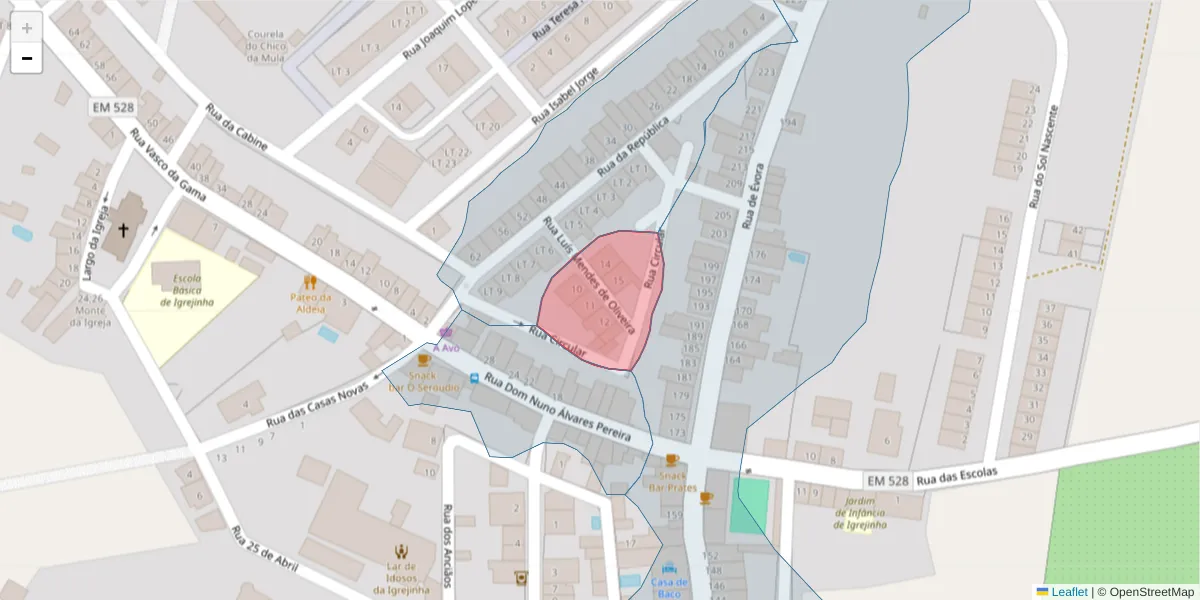 Mapa detalhado do código postal 7040-228 com limites, códigos postais vizinhos e agências dos correios