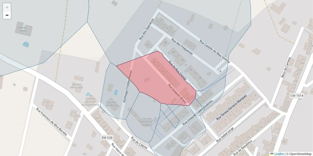 Mapa detalhado do código postal 7040-229 com limites, códigos postais vizinhos e agências dos correios