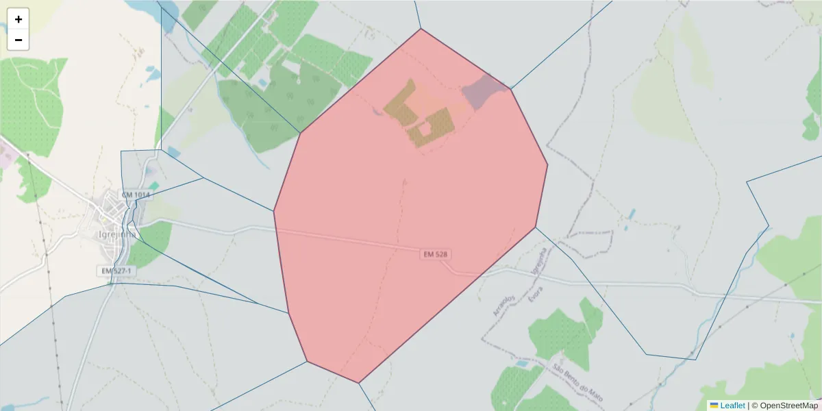 Mapa detalhado do código postal 7040-267 com limites, códigos postais vizinhos e agências dos correios