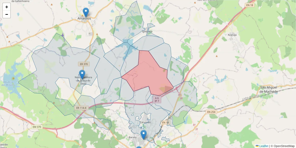 Mapa detalhado do código postal 7040-269 com limites, códigos postais vizinhos e agências dos correios