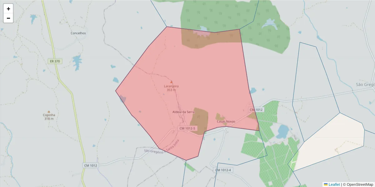 Mapa detalhado do código postal 7040-401 com limites, códigos postais vizinhos e agências dos correios