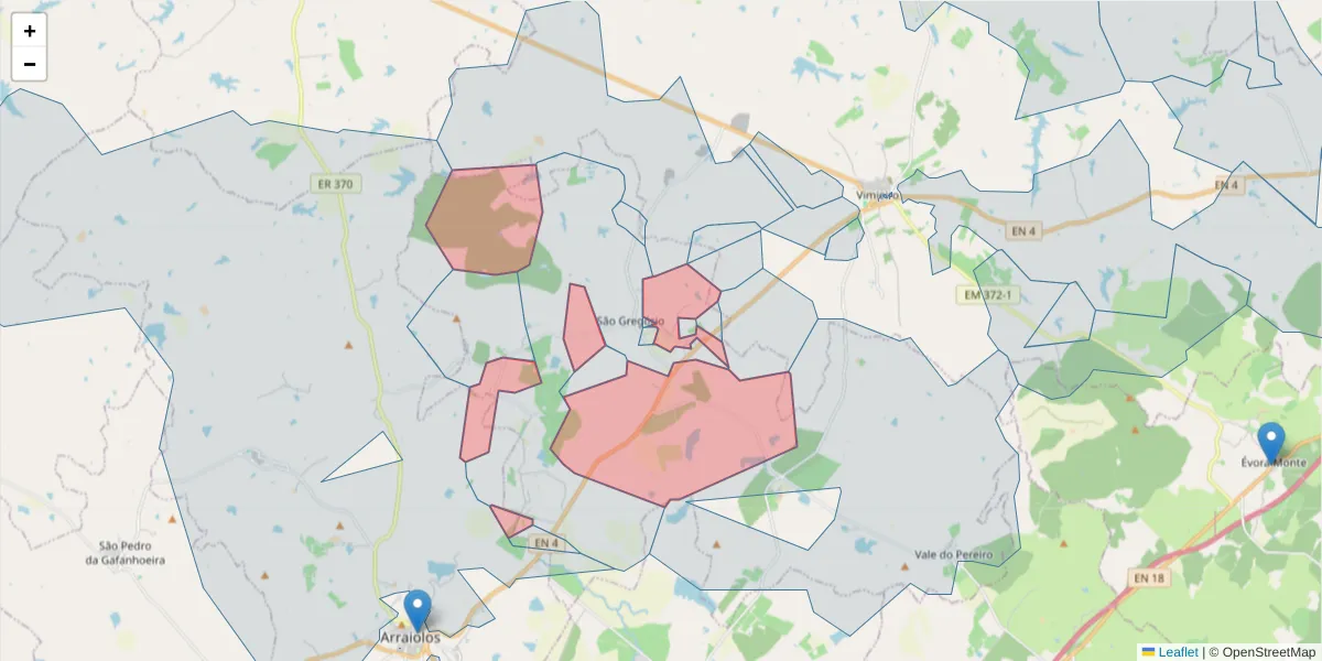Mapa detalhado do código postal 7040-402 com limites, códigos postais vizinhos e agências dos correios