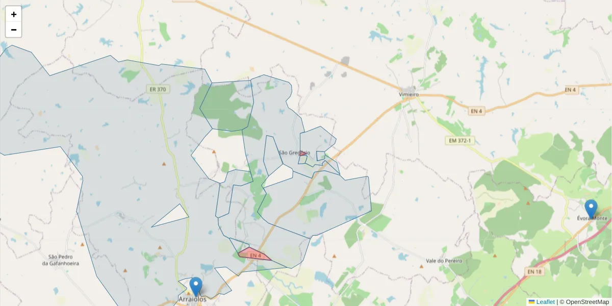 Mapa detalhado do código postal 7040-403 com limites, códigos postais vizinhos e agências dos correios