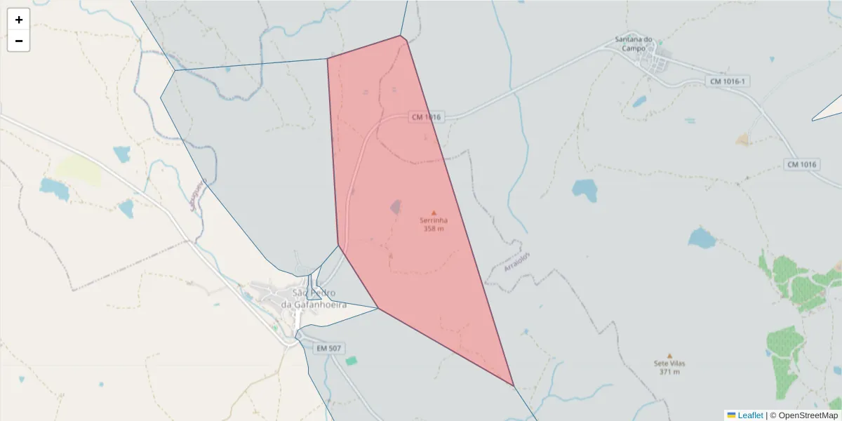 Mapa detalhado do código postal 7040-501 com limites, códigos postais vizinhos e agências dos correios
