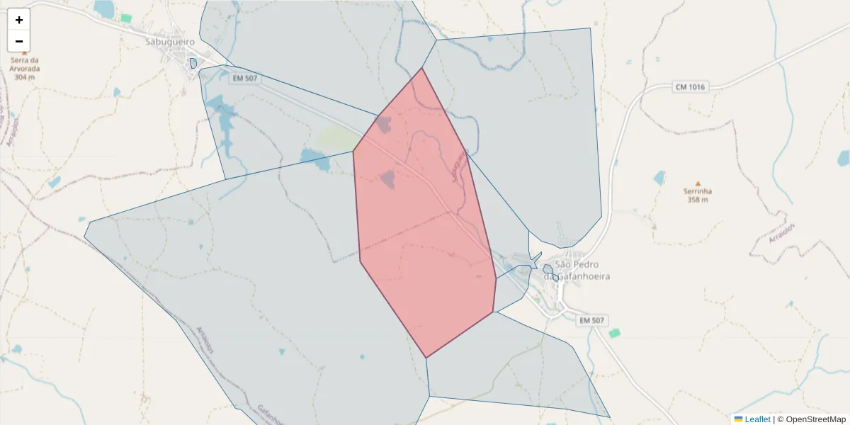 Mapa detalhado do código postal 7040-502 com limites, códigos postais vizinhos e agências dos correios