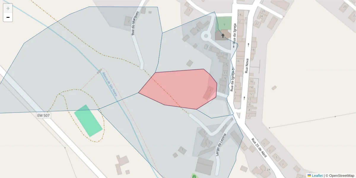 Mapa detalhado do código postal 7040-525 com limites, códigos postais vizinhos e agências dos correios