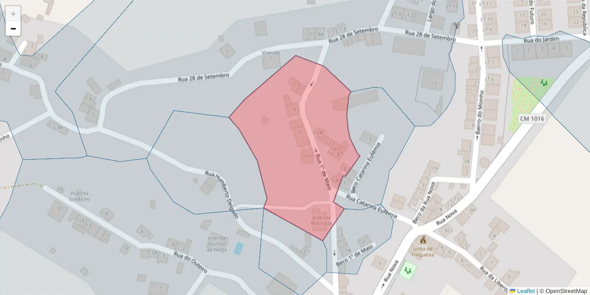 Mapa detalhado do código postal 7040-530 com limites, códigos postais vizinhos e agências dos correios