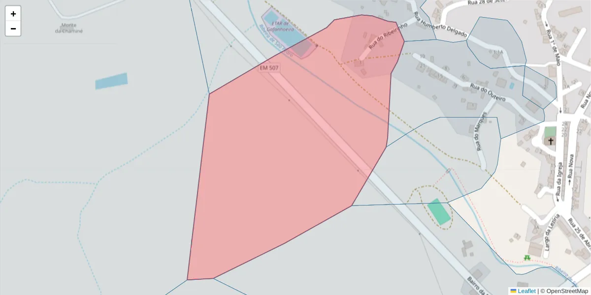 Mapa detalhado do código postal 7040-539 com limites, códigos postais vizinhos e agências dos correios