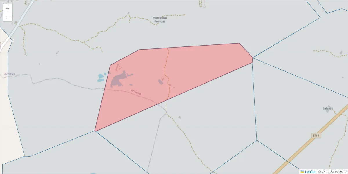 Mapa detalhado do código postal 7040-600 com limites, códigos postais vizinhos e agências dos correios
