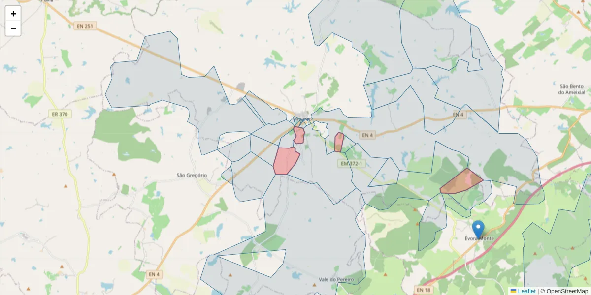 Mapa detalhado do código postal 7040-605 com limites, códigos postais vizinhos e agências dos correios
