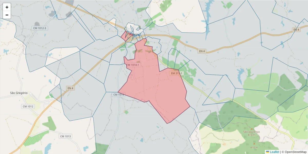 Mapa detalhado do código postal 7040-610 com limites, códigos postais vizinhos e agências dos correios