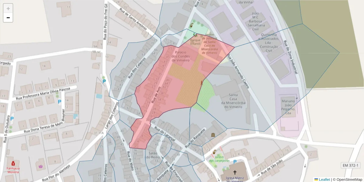 Mapa detalhado do código postal 7040-638 com limites, códigos postais vizinhos e agências dos correios