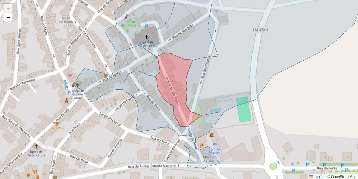 Mapa detalhado do código postal 7040-643 com limites, códigos postais vizinhos e agências dos correios