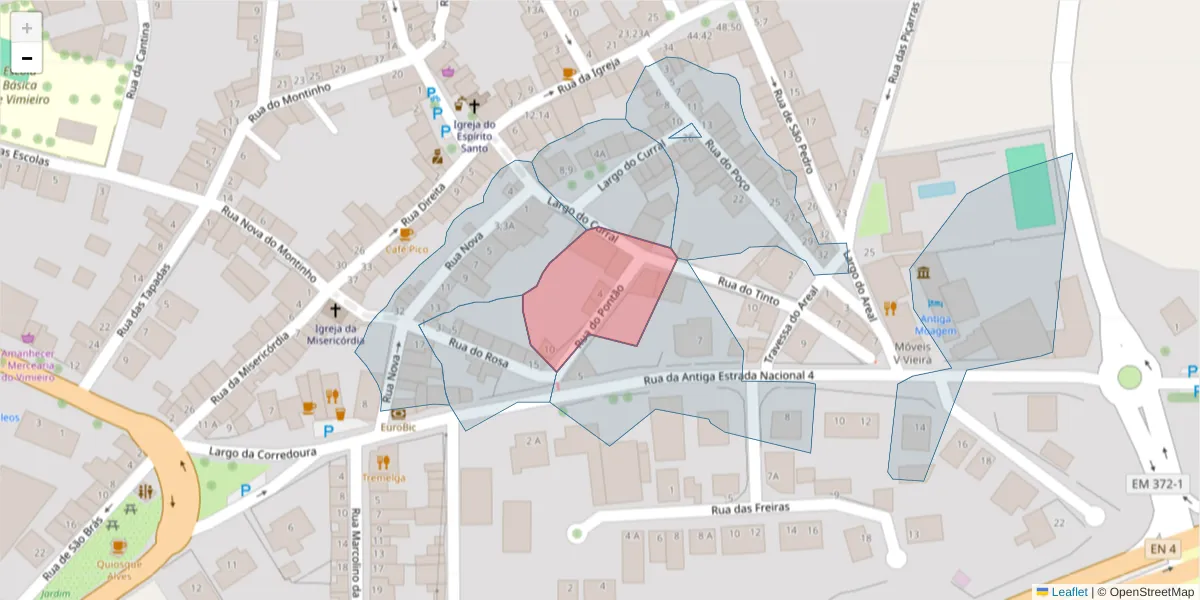 Mapa detalhado do código postal 7040-650 com limites, códigos postais vizinhos e agências dos correios