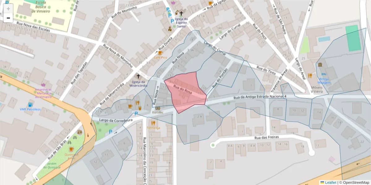 Mapa detalhado do código postal 7040-651 com limites, códigos postais vizinhos e agências dos correios