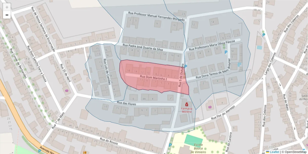 Mapa detalhado do código postal 7040-654 com limites, códigos postais vizinhos e agências dos correios
