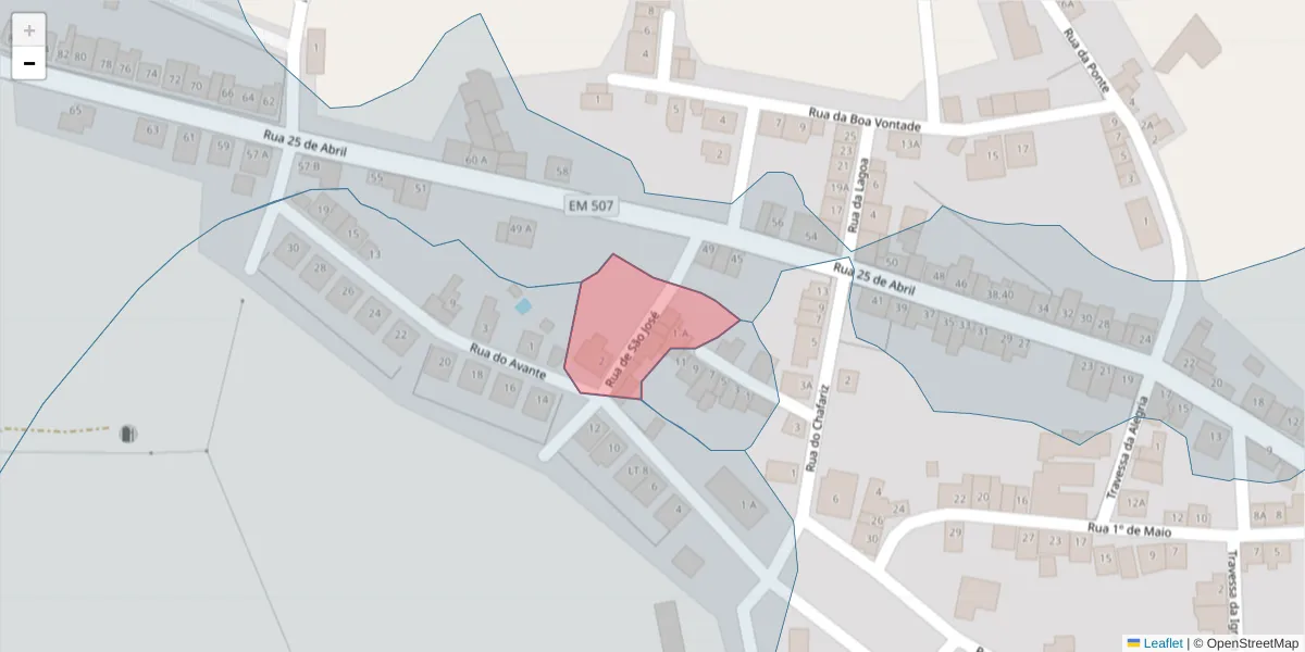 Mapa detalhado do código postal 7040-715 com limites, códigos postais vizinhos e agências dos correios