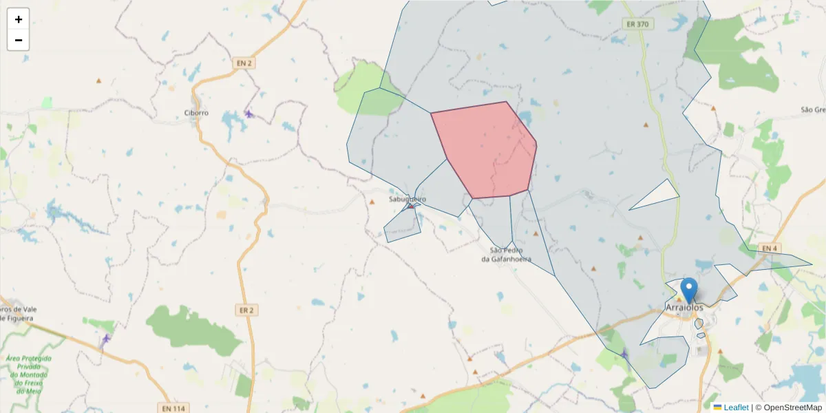 Mapa detalhado do código postal 7040-717 com limites, códigos postais vizinhos e agências dos correios