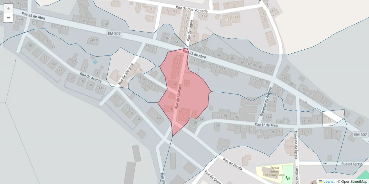 Mapa detalhado do código postal 7040-718 com limites, códigos postais vizinhos e agências dos correios