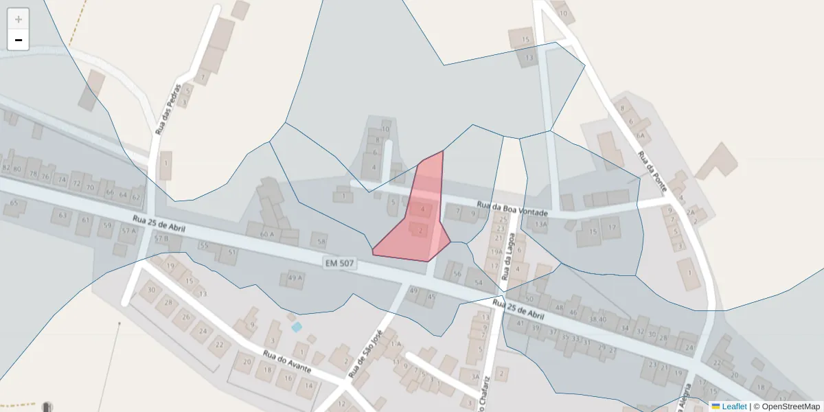 Mapa detalhado do código postal 7040-723 com limites, códigos postais vizinhos e agências dos correios