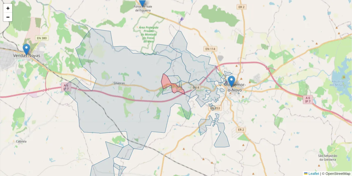 Mapa detalhado do código postal 7050-029 com limites, códigos postais vizinhos e agências dos correios