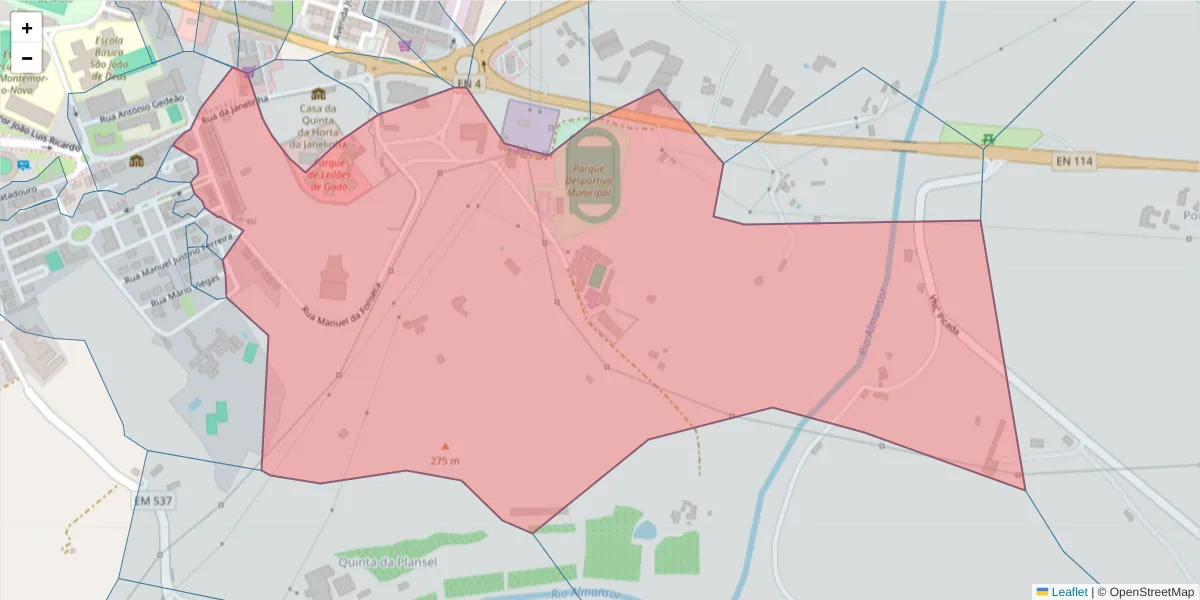 Mapa detalhado do código postal 7050-035 com limites, códigos postais vizinhos e agências dos correios