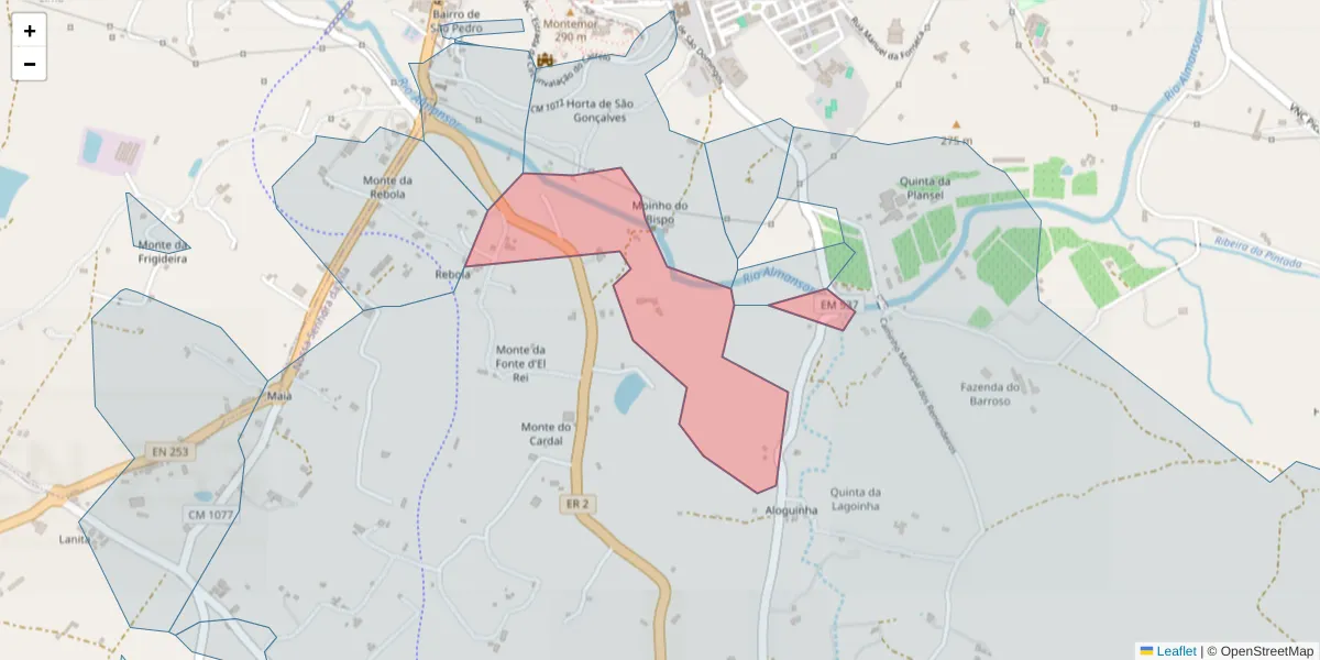 Mapa detalhado do código postal 7050-056 com limites, códigos postais vizinhos e agências dos correios