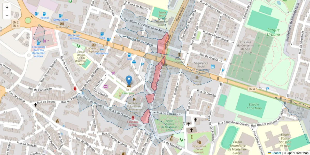 Mapa detalhado do código postal 7050-089 com limites, códigos postais vizinhos e agências dos correios