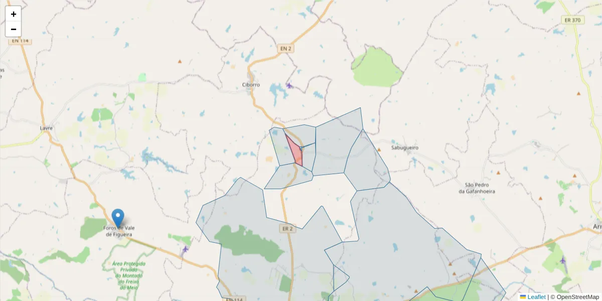Mapa detalhado do código postal 7050-094 com limites, códigos postais vizinhos e agências dos correios