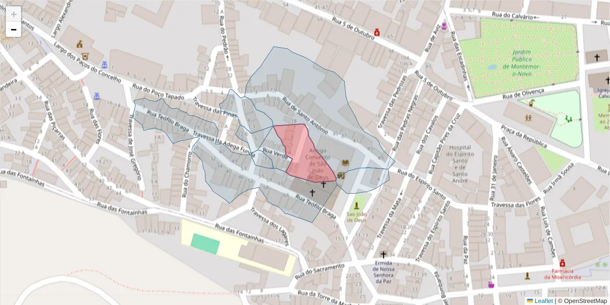 Mapa detalhado do código postal 7050-116 com limites, códigos postais vizinhos e agências dos correios