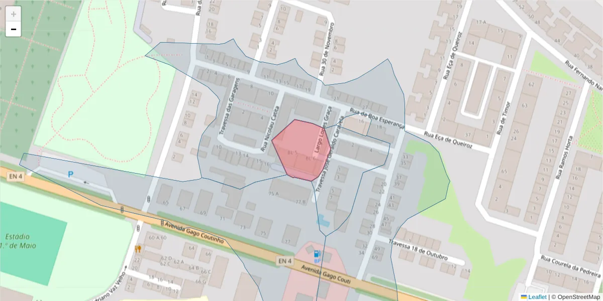 Mapa detalhado do código postal 7050-126 com limites, códigos postais vizinhos e agências dos correios