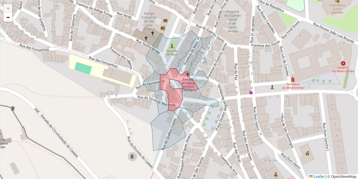 Mapa detalhado do código postal 7050-131 com limites, códigos postais vizinhos e agências dos correios