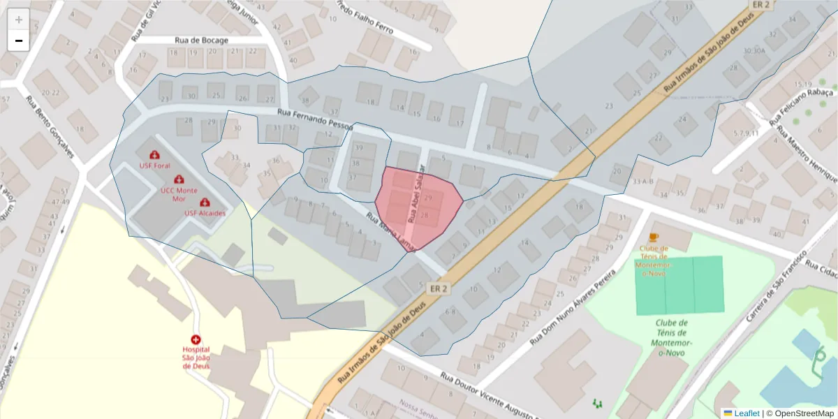 Mapa detalhado do código postal 7050-144 com limites, códigos postais vizinhos e agências dos correios