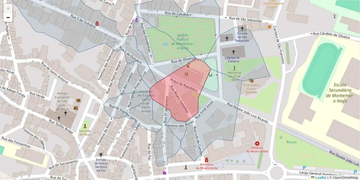 Mapa detalhado do código postal 7050-149 com limites, códigos postais vizinhos e agências dos correios