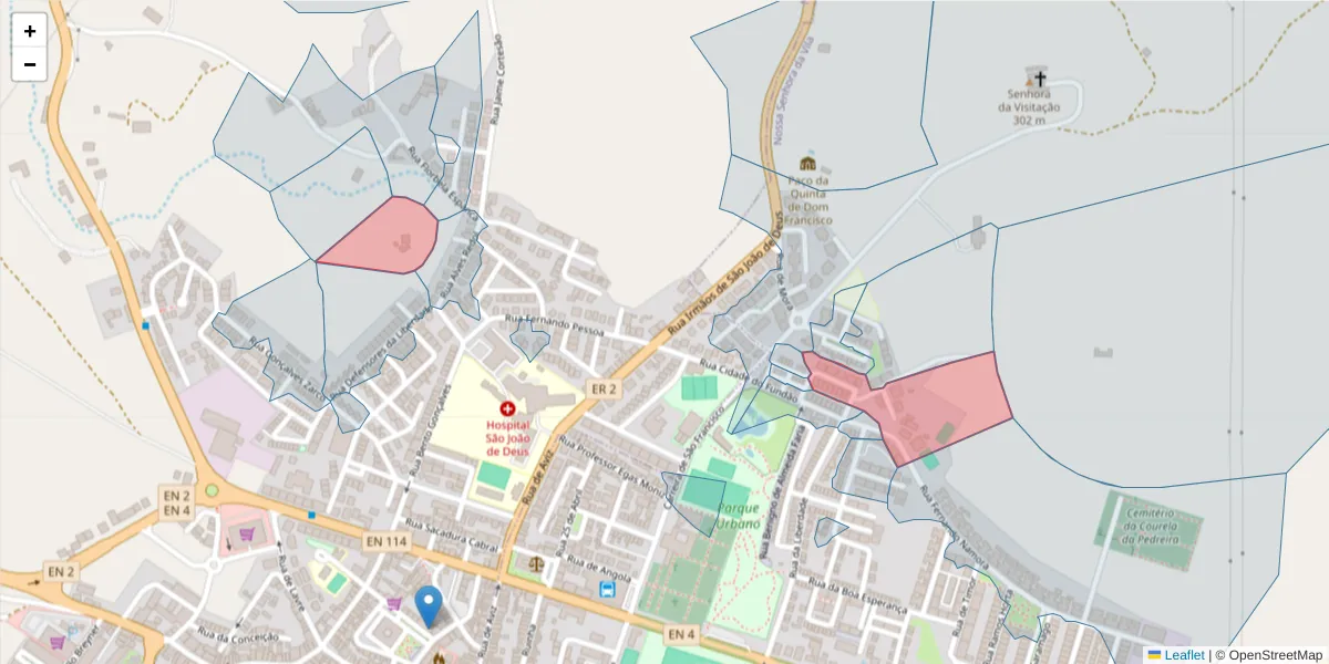Mapa detalhado do código postal 7050-151 com limites, códigos postais vizinhos e agências dos correios