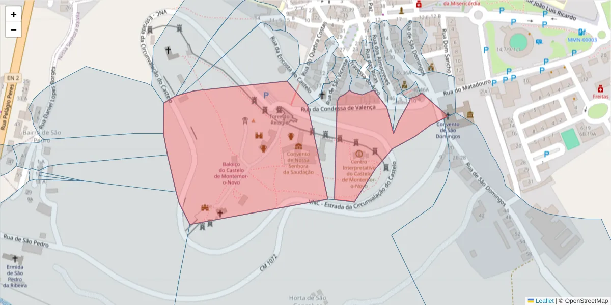 Mapa detalhado do código postal 7050-164 com limites, códigos postais vizinhos e agências dos correios