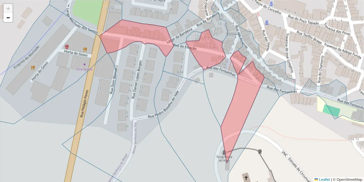 Mapa detalhado do código postal 7050-171 com limites, códigos postais vizinhos e agências dos correios