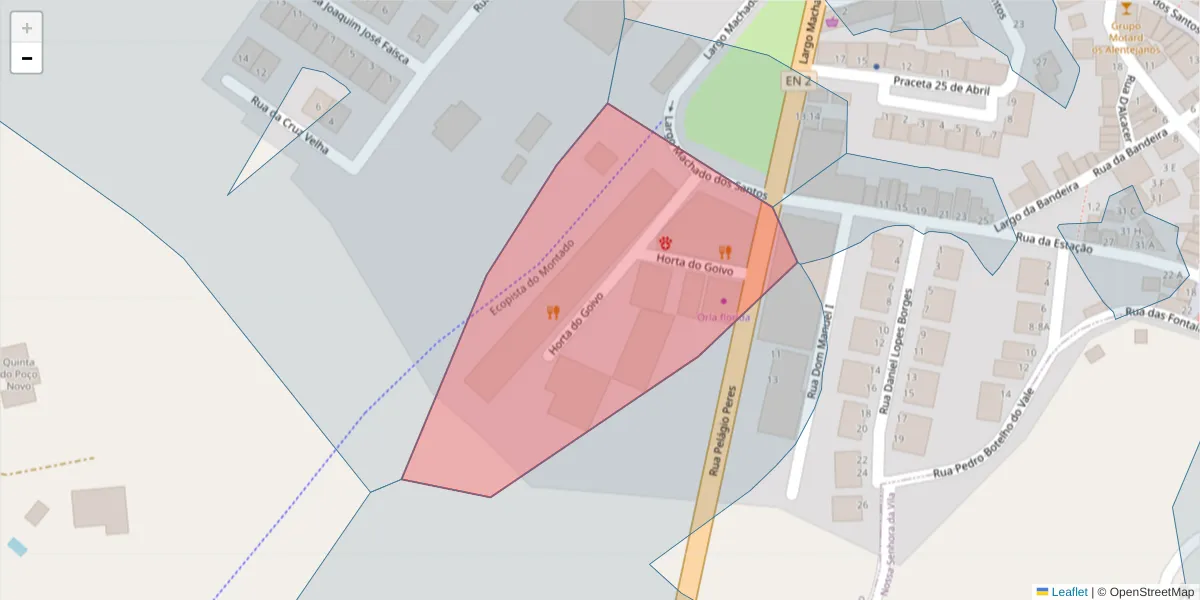 Mapa detalhado do código postal 7050-174 com limites, códigos postais vizinhos e agências dos correios