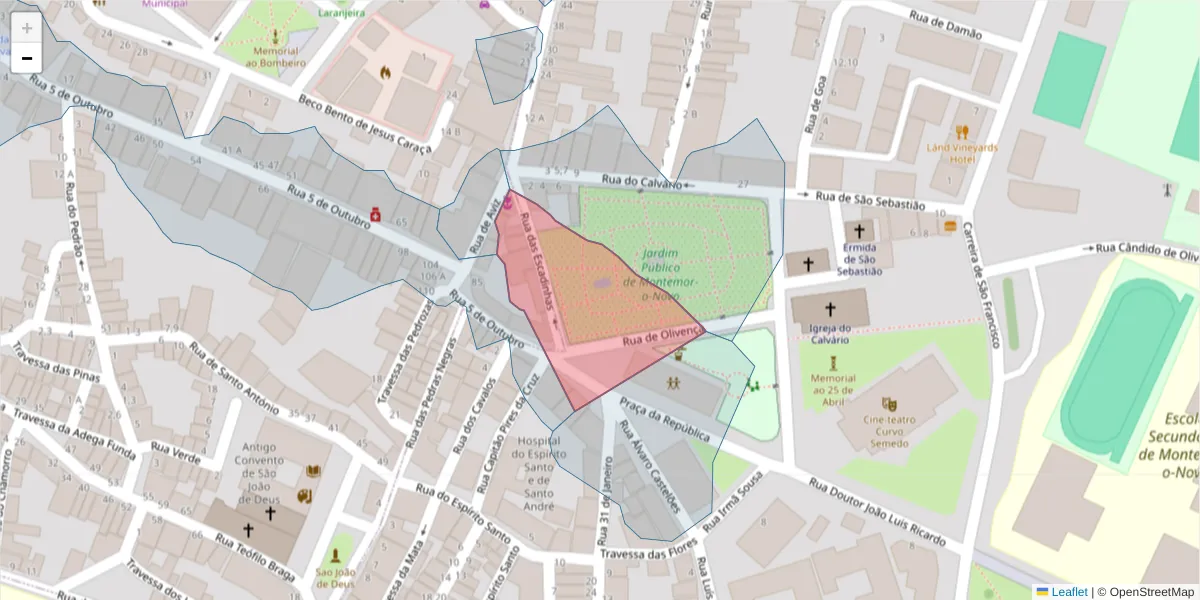 Mapa detalhado do código postal 7050-184 com limites, códigos postais vizinhos e agências dos correios