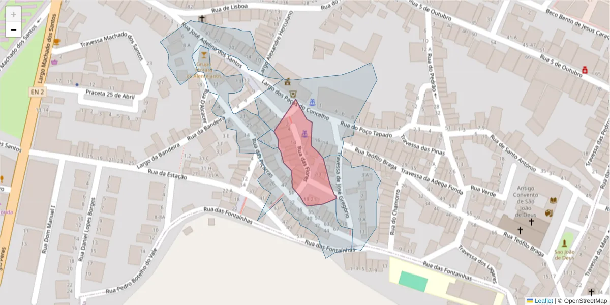 Mapa detalhado do código postal 7050-186 com limites, códigos postais vizinhos e agências dos correios