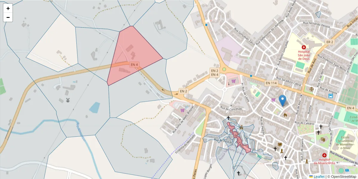 Mapa detalhado do código postal 7050-189 com limites, códigos postais vizinhos e agências dos correios
