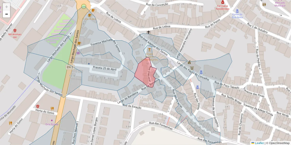 Mapa detalhado do código postal 7050-194 com limites, códigos postais vizinhos e agências dos correios