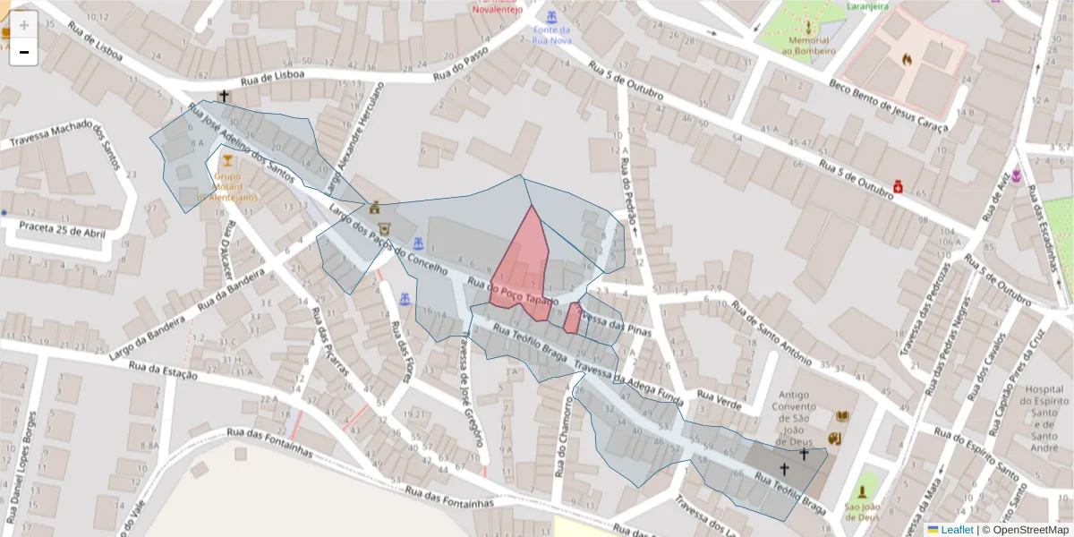 Mapa detalhado do código postal 7050-220 com limites, códigos postais vizinhos e agências dos correios