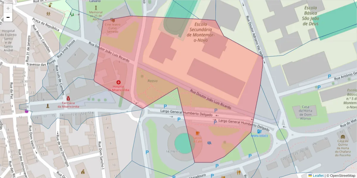 Mapa detalhado do código postal 7050-252 com limites, códigos postais vizinhos e agências dos correios