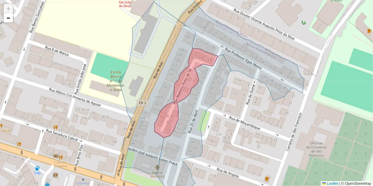 Mapa detalhado do código postal 7050-261 com limites, códigos postais vizinhos e agências dos correios